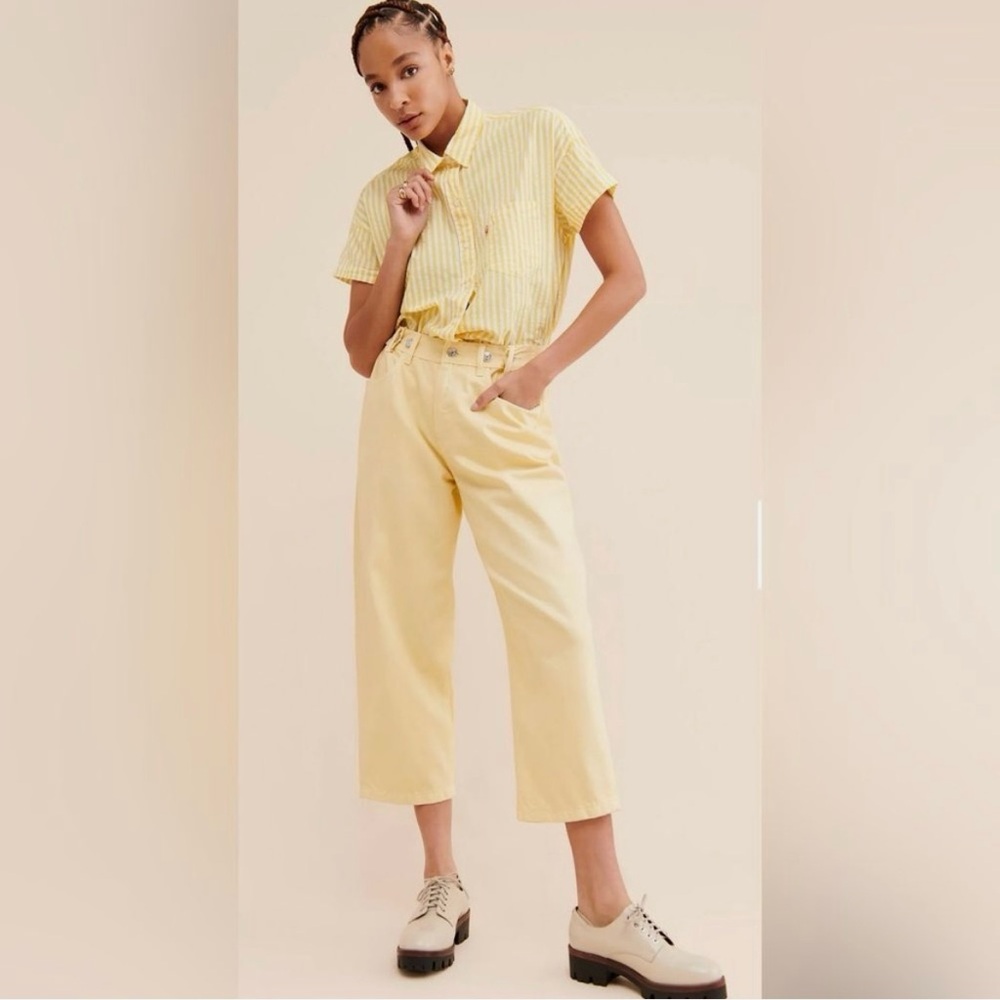 Edwin Maiia Lemonade Yellow Cropped Wide Leg Jeans